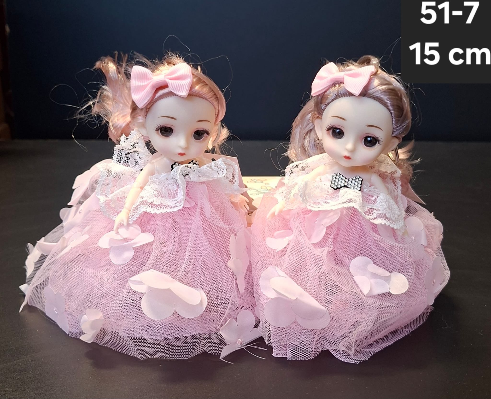 Păpuși cu Rochie Roz și Fundă - 15cm 10/set